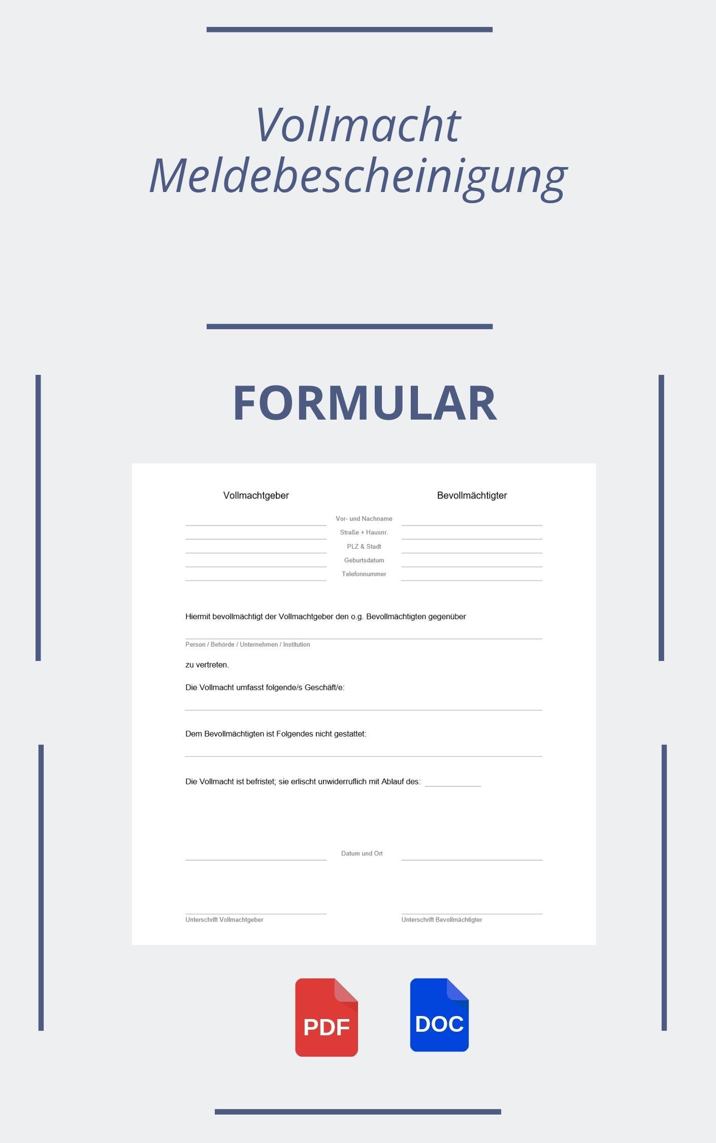 Vollmacht Meldebescheinigung Formular Pdf