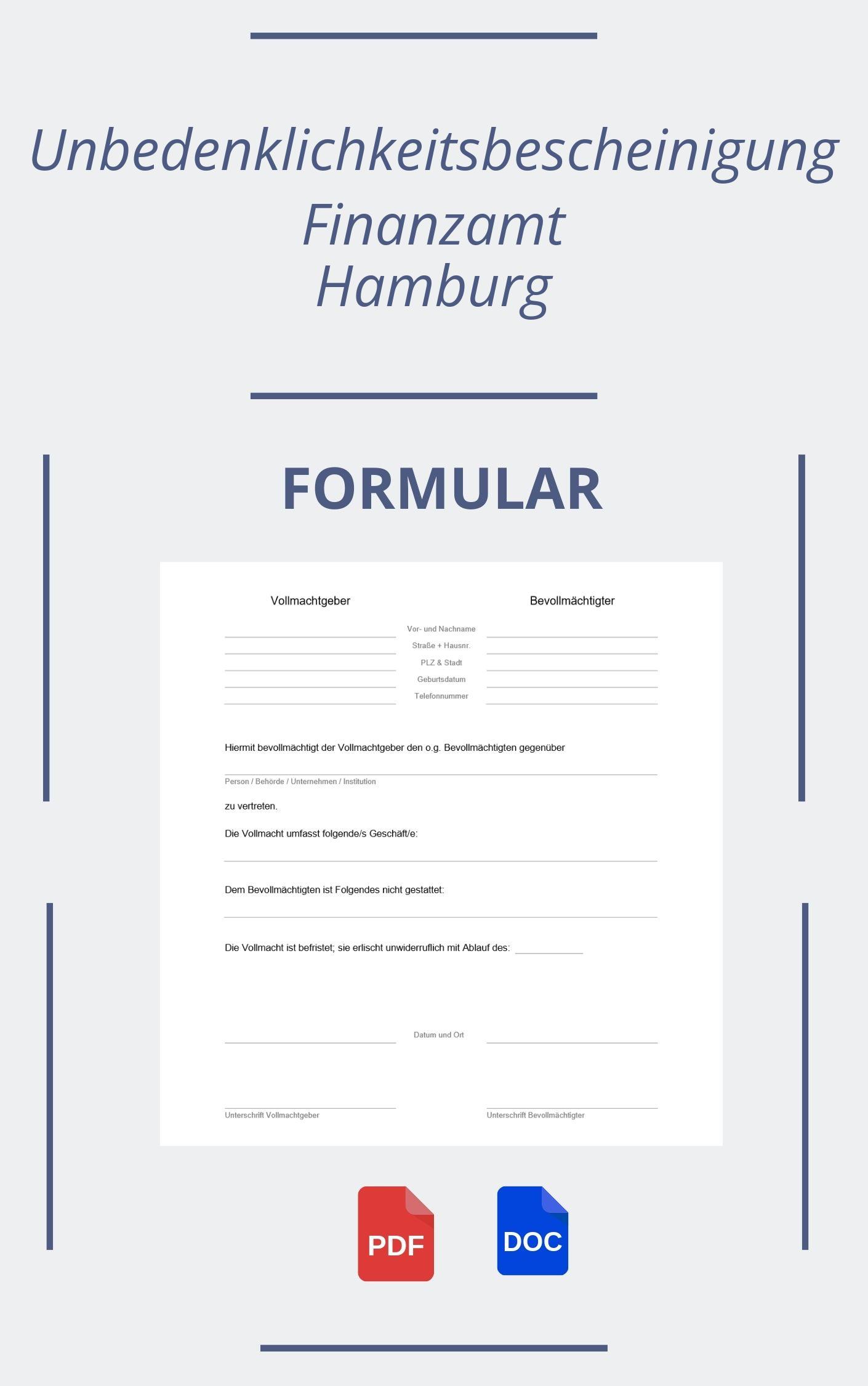 Unbedenklichkeitsbescheinigung Finanzamt Hamburg Formular PDF